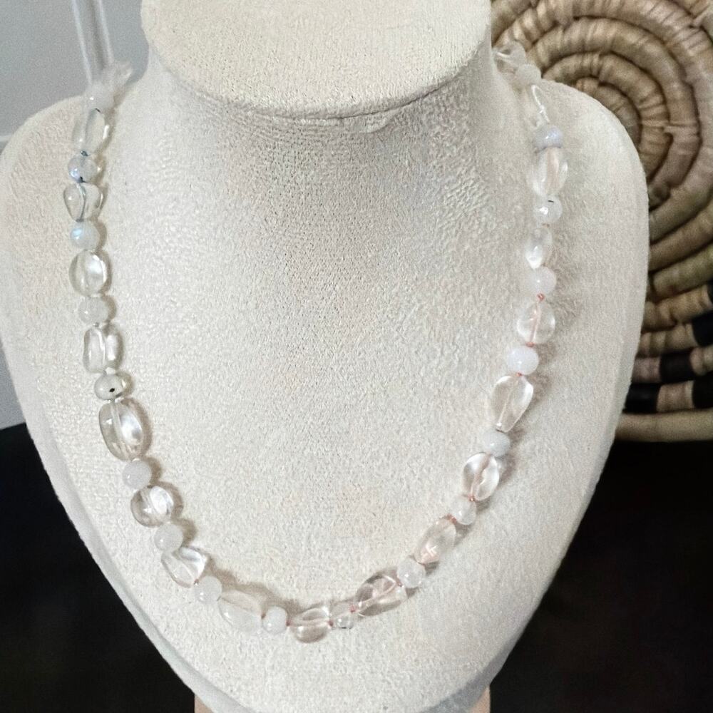 Second Bloom Studio Handknotted Quartz Moonstone Necklace 20" Ombre Thread
